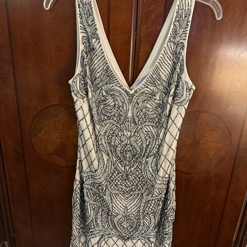JS Collections Silver and Black Beaded Gown